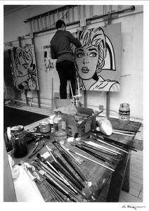 Roy Lichtenstein working on his painting, Nurse (1964) in his studio at 36 West 26th Street, New York. © Ken Heyman/Courtesy Roy Lichtenstein Foundation Archives